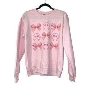Pink Pullover Sweater Bows & Smiley Faces Size S